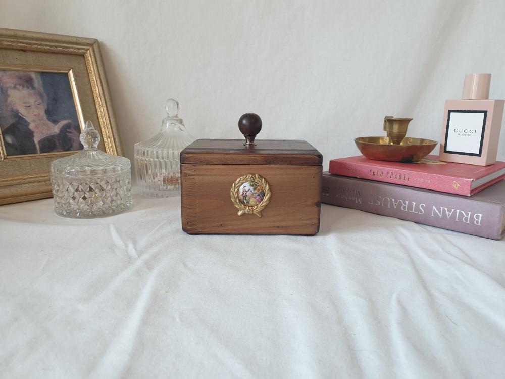 핸드메이드 원목 우드 보석함 화장솜함 브라운 엔틱소품 빈티지소품샵