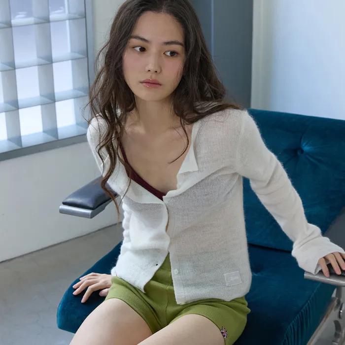 Sheer Mohair Knit Cardigan Ivory