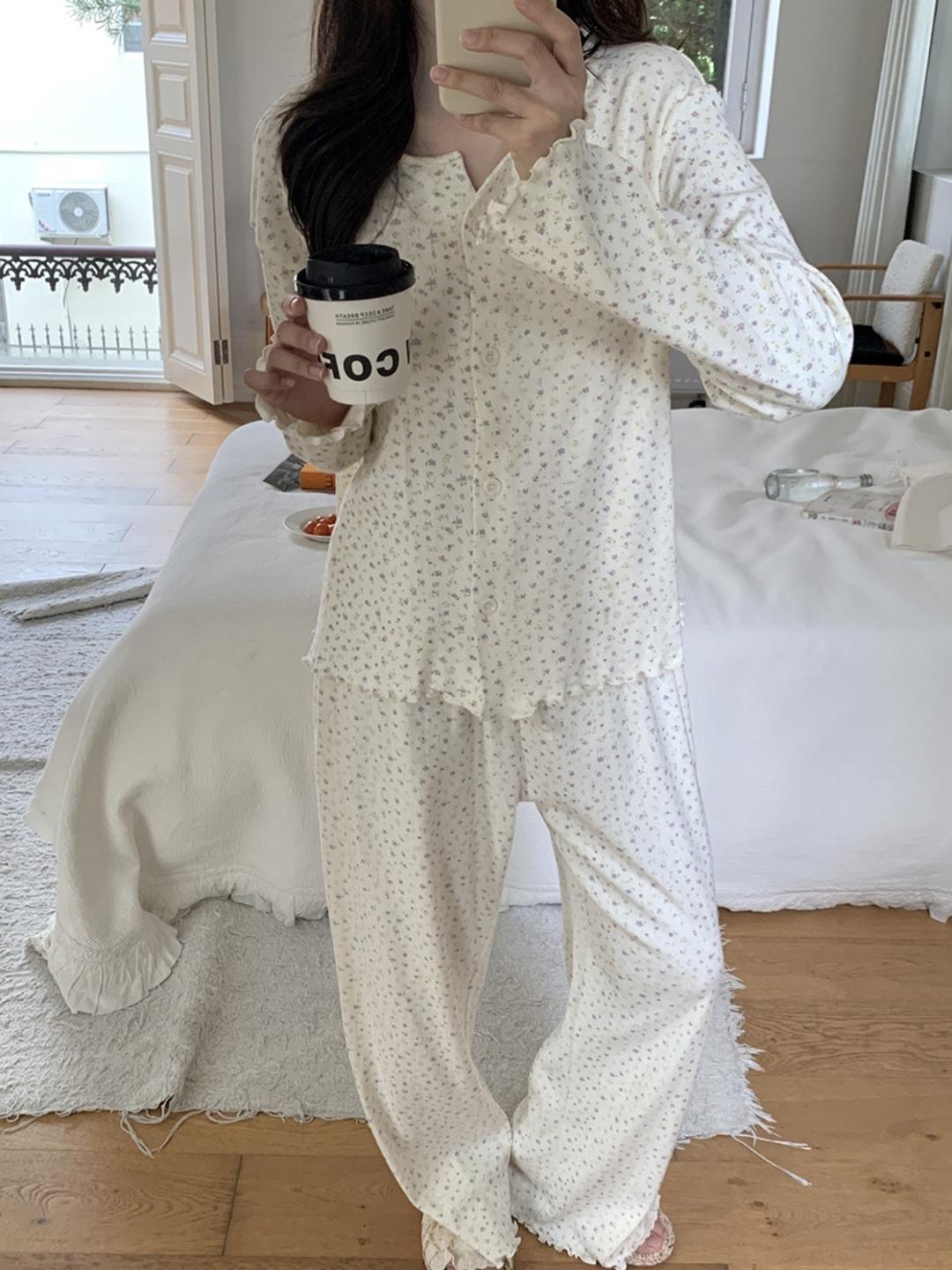 무드바이유 버터 잔꽃 가디건 파자마