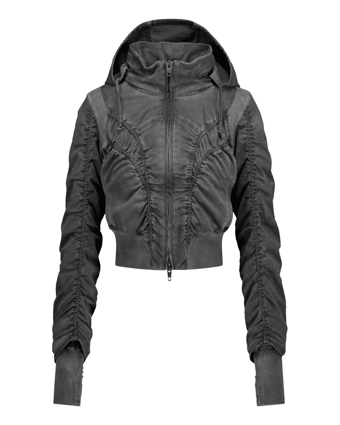 RUCHED BOMBER JACKET - 0 / FADED BLACK