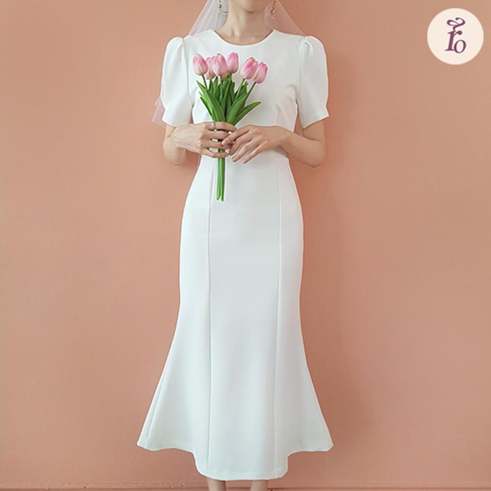 클로디 리본 셀프웨딩 드레스 브라이덜샤워 파티 피로연 스냅 촬영 돌잔치 리마인드웨딩 화이트 머메이드 원피스