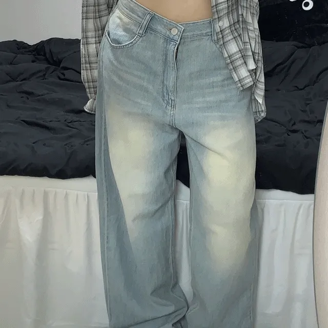 [색감💥] 빈티지 베이지 연청 와이드 데님팬츠 1color