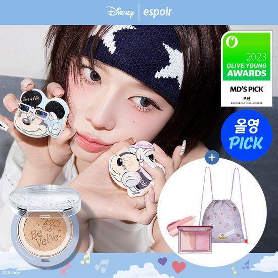 [디즈니 콜라보/6월 올영픽] 에스쁘아 비벨벳 커버쿠션 SPF42 PA++ (본품+리필+팡팡 퍼프 2매+케이스+스티커)