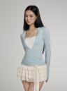[MESS STUDIO] Lace Sleeve Layered Knit