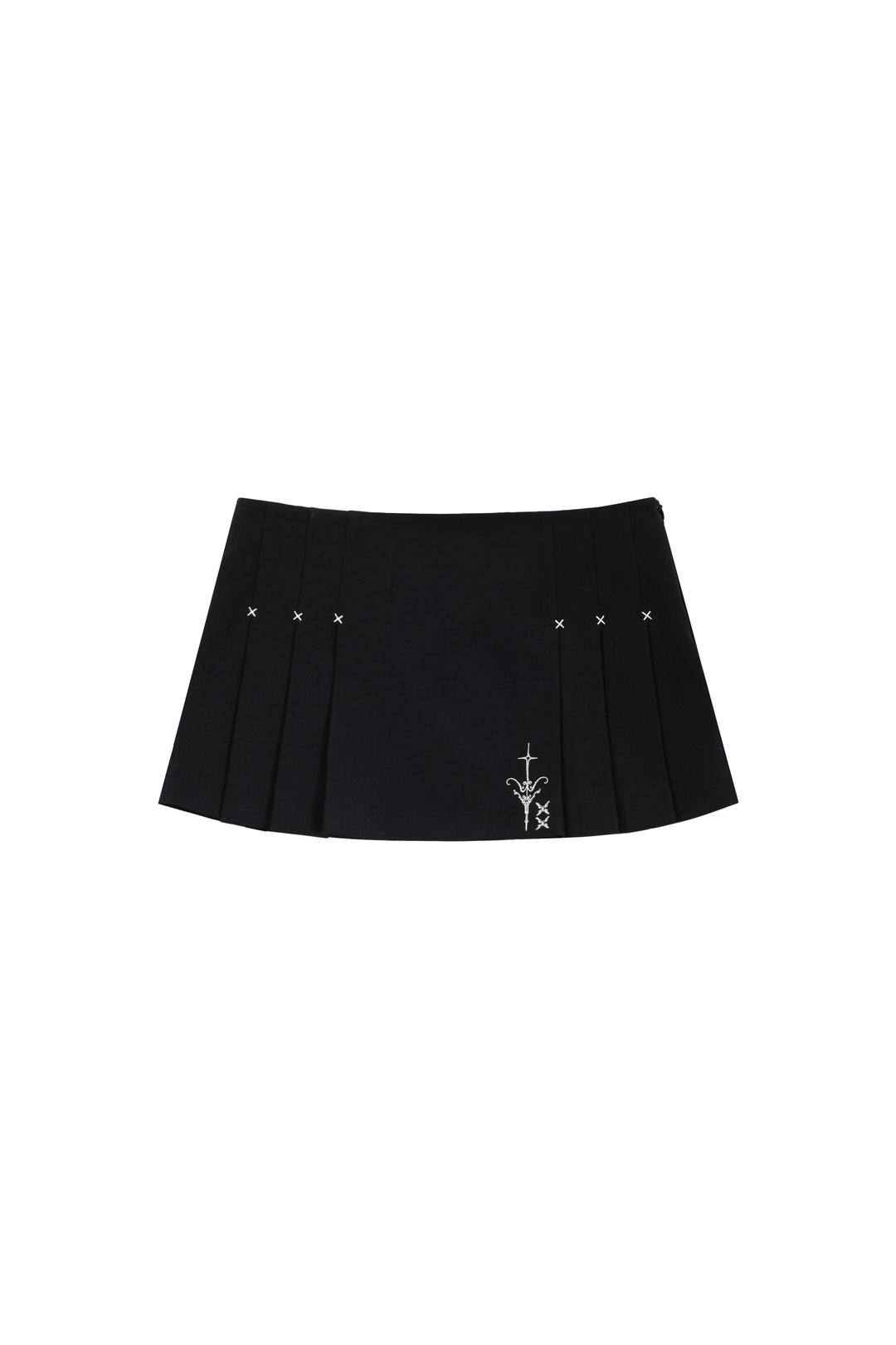 X pleated mini skirt (Black)