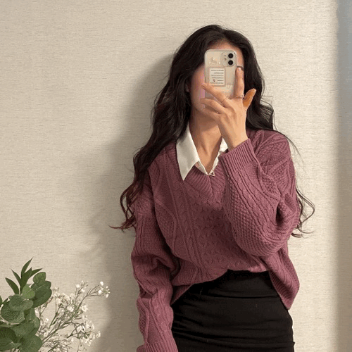 [전직원추천/4color] 첫판매 선데이 꽈배기 V넥 크롭 긴팔 니트