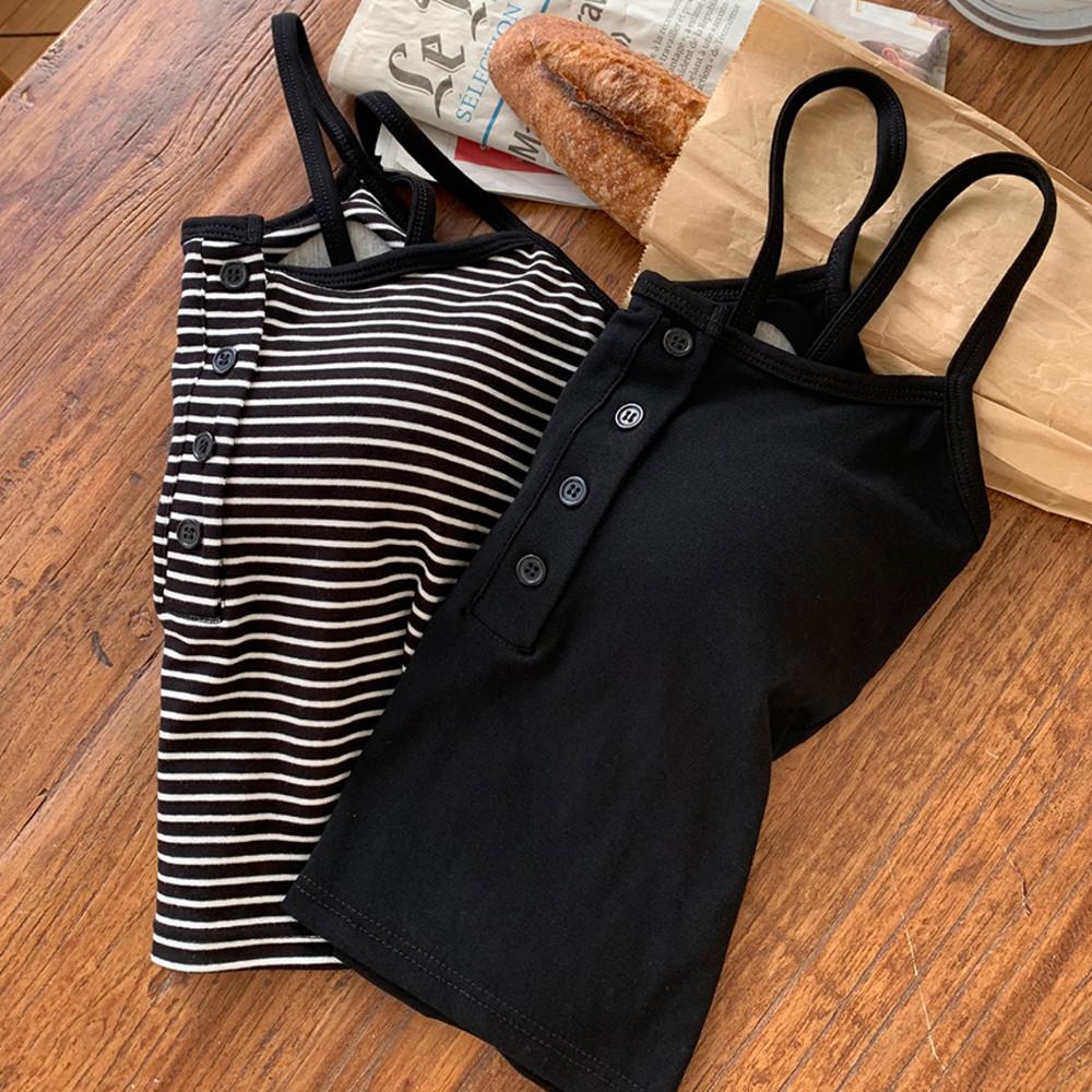 이더웨이 버튼 크롭 브라탑 캐미솔 코튼 면소재 편한 무지 스트라이프 운동 패드 안빠지는