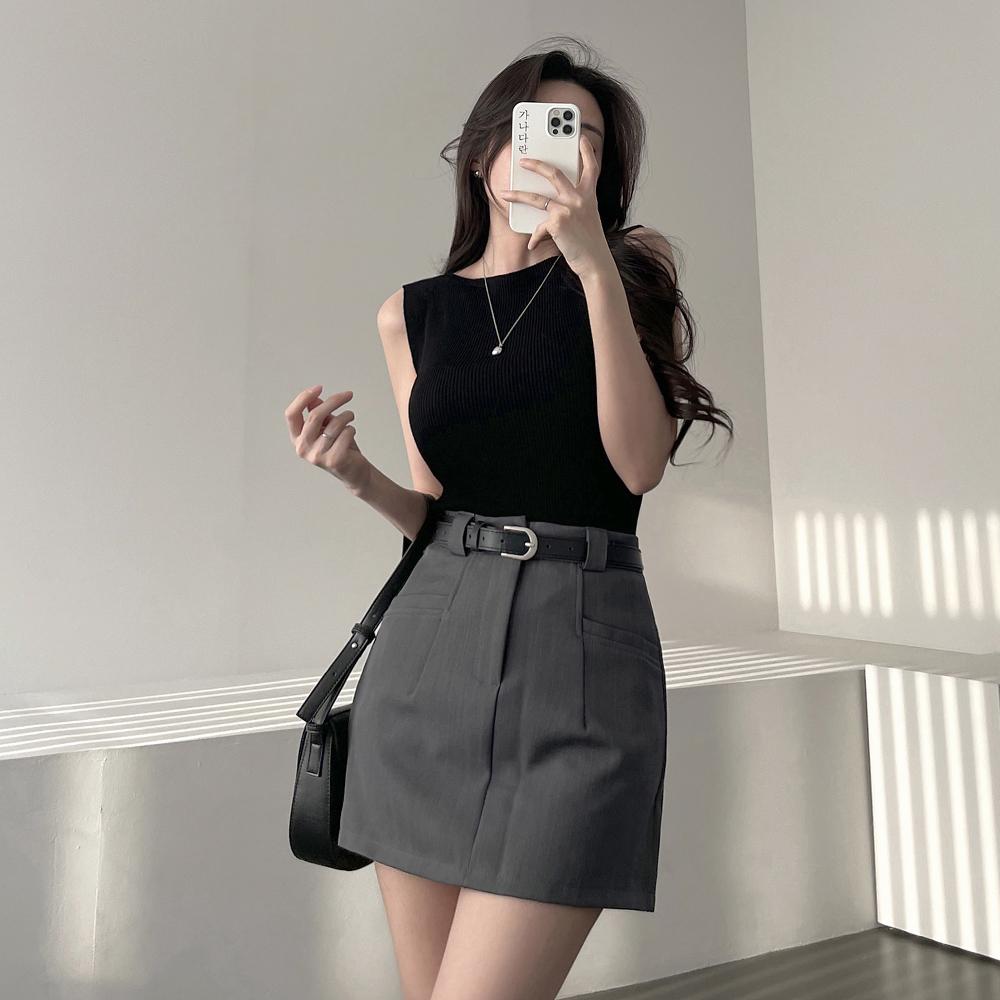 가나다란 [부유방커버⭕] 가나다란 피탄 라운드 입술 보트넥 골지 슬리브리스 나시 니트 5color