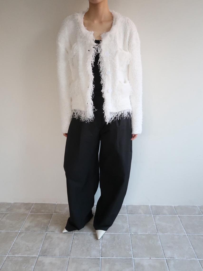 FLUFFY TWEED CARDIGAN - IVORY