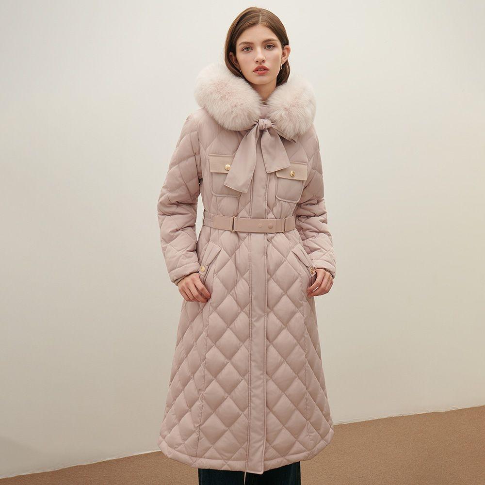 폭스퍼 벨티드 퀼팅 롱 구스다운 패딩 S254B802