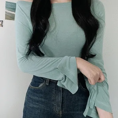 주문폭주! [5000장 돌파/사계절 만능템] 입술넥 소매트임 찰랑 티셔츠 (5color)