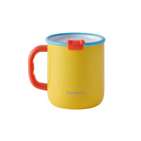 홉티머리 세라믹 텀블러 머그 스텐 보냉 진공 손잡이, 444ml, 옐로우, 1개