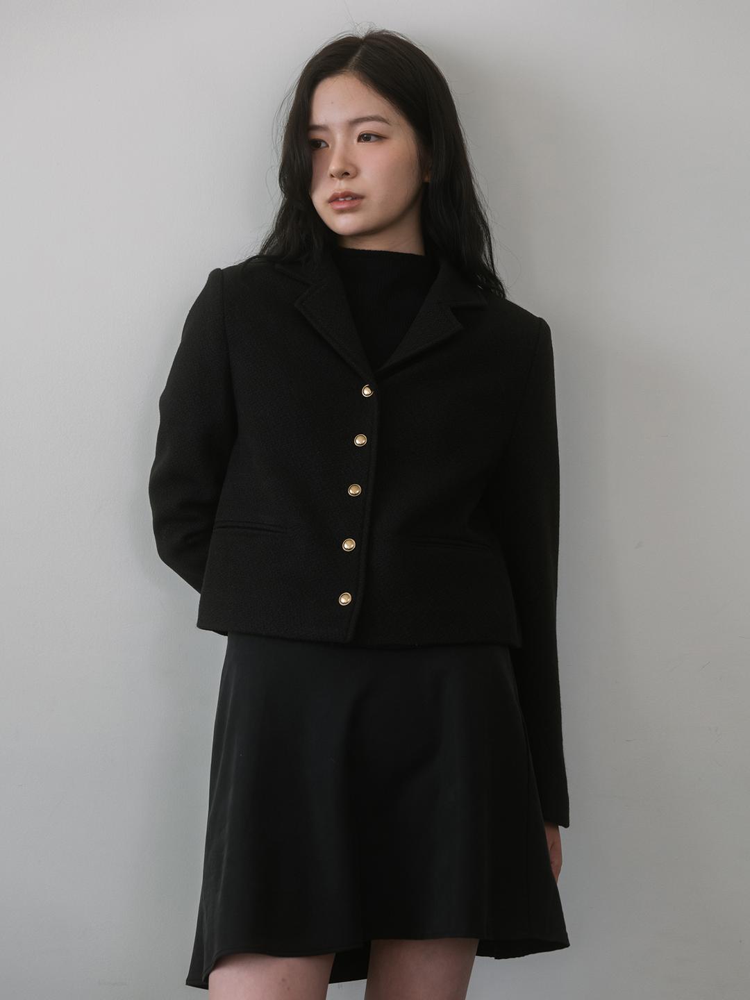 Formal Collar Tweed Jacket - Black