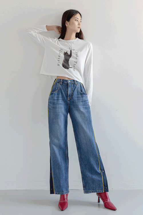 오픈 컬러링 테이핑 데님팬츠