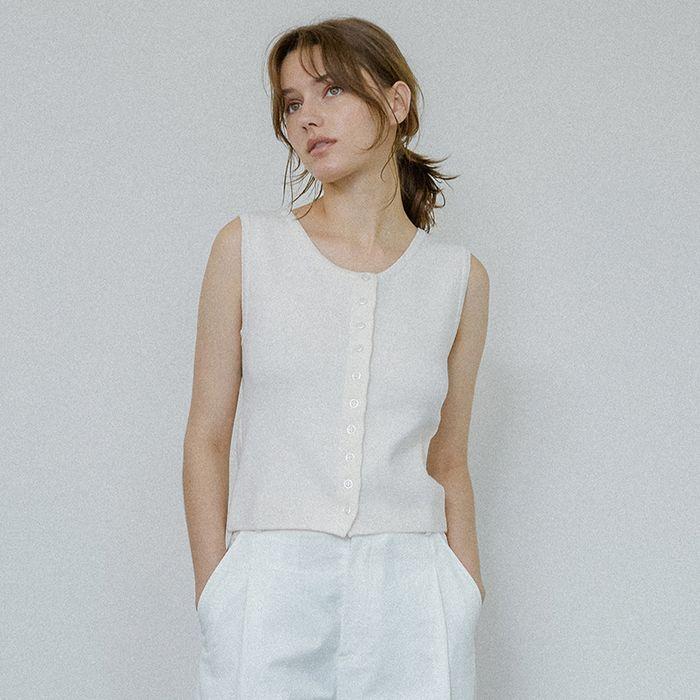 Collin button knit vest - Ivory