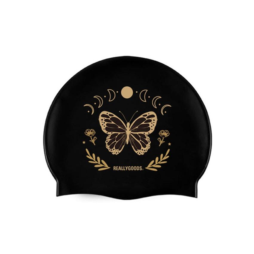 Gold Butterfly Swimcap Black