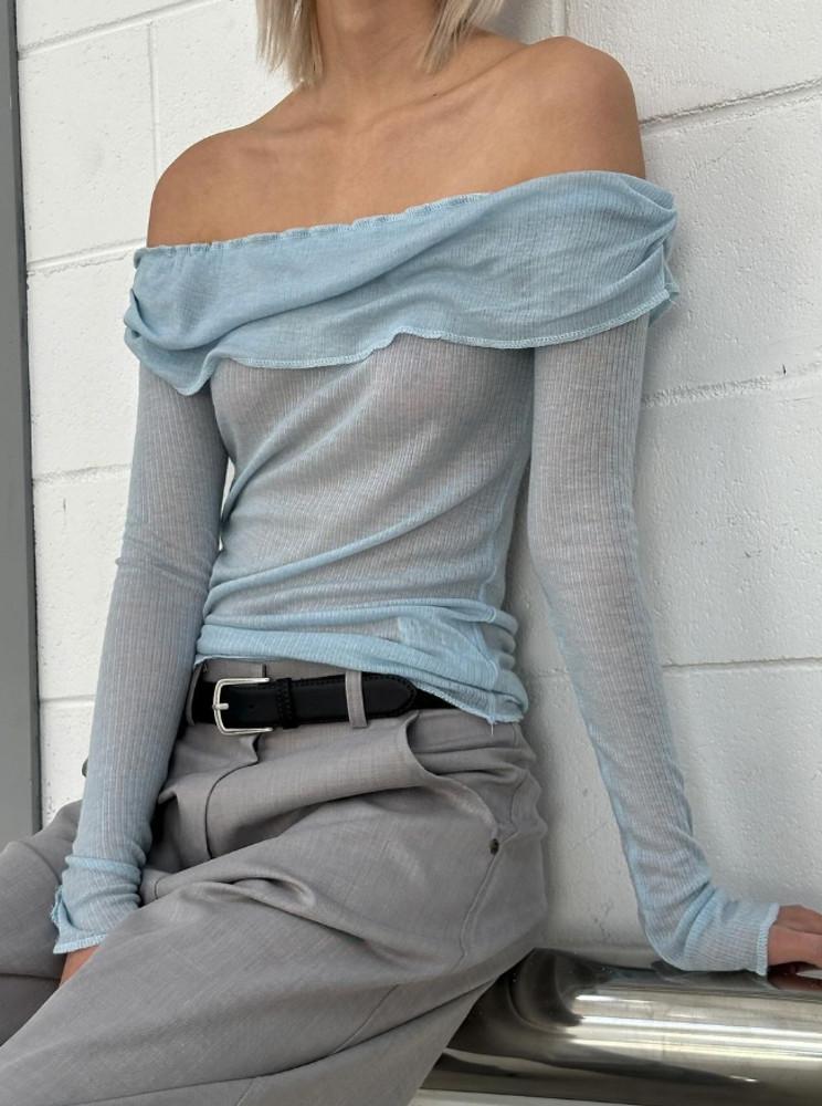 24SS 유로 오프 숄더 시스루 긴팔 티셔츠
