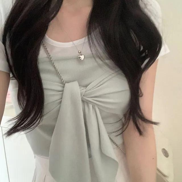 조이 리본 매듭 꼬임 뷔스티에 탑 (5col) - 봄 리본탑 튜브탑 레이어드 타이 데이트룩 데일리룩 여행룩