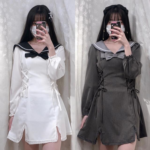 세일러 코르셋 원피스 (화이트/그레이)