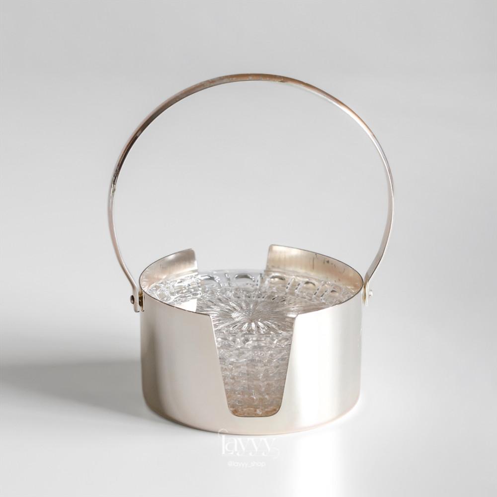 독일 빈티지 크리스탈 코스터 6p 실버 플레이트 홀더