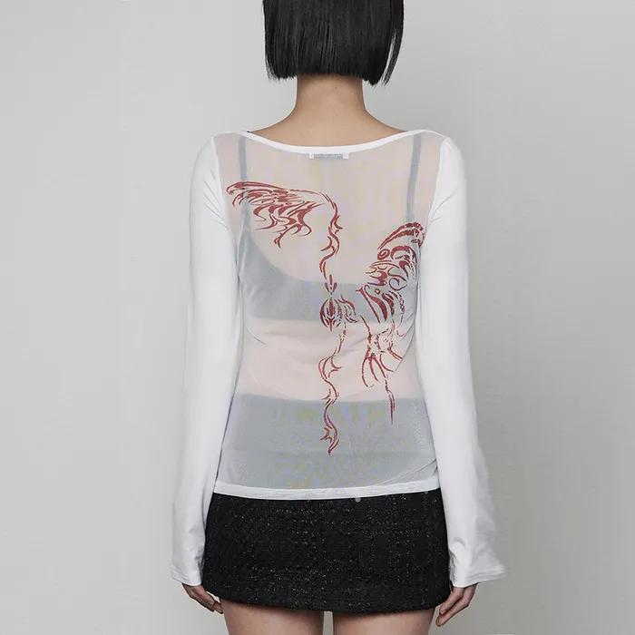 Back See-Through Print Long Sleeve (WHITE)