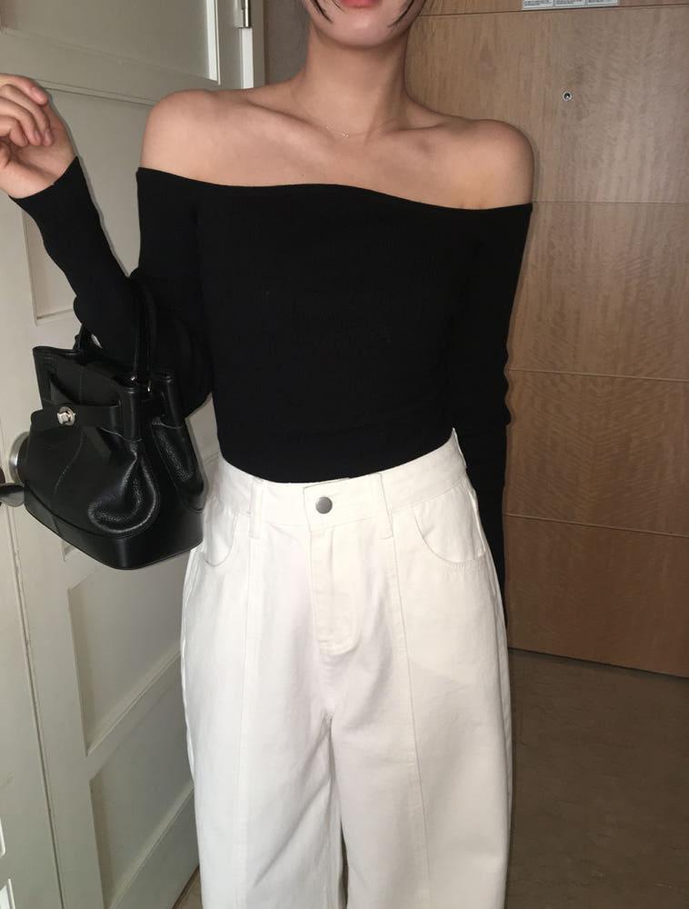 코젤 물결 오프숄더 니트 (2color)