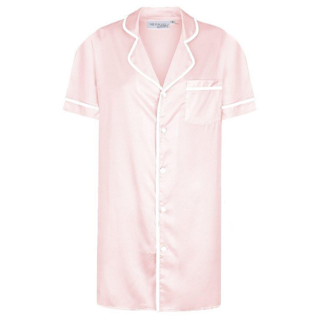 Satin Personalised Short Sleeve Boyfriend Shirt - Bubble Gum Pink/White