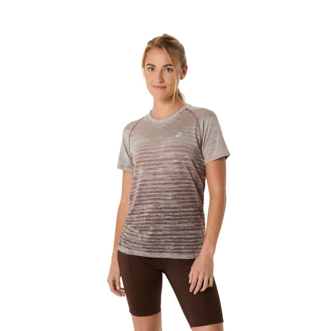 아식스 여성 심리스 SS 탑 Taupe Grey/Coffee