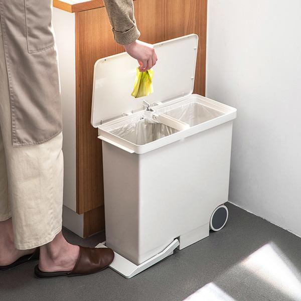 화이트2칸분리페달휴지통