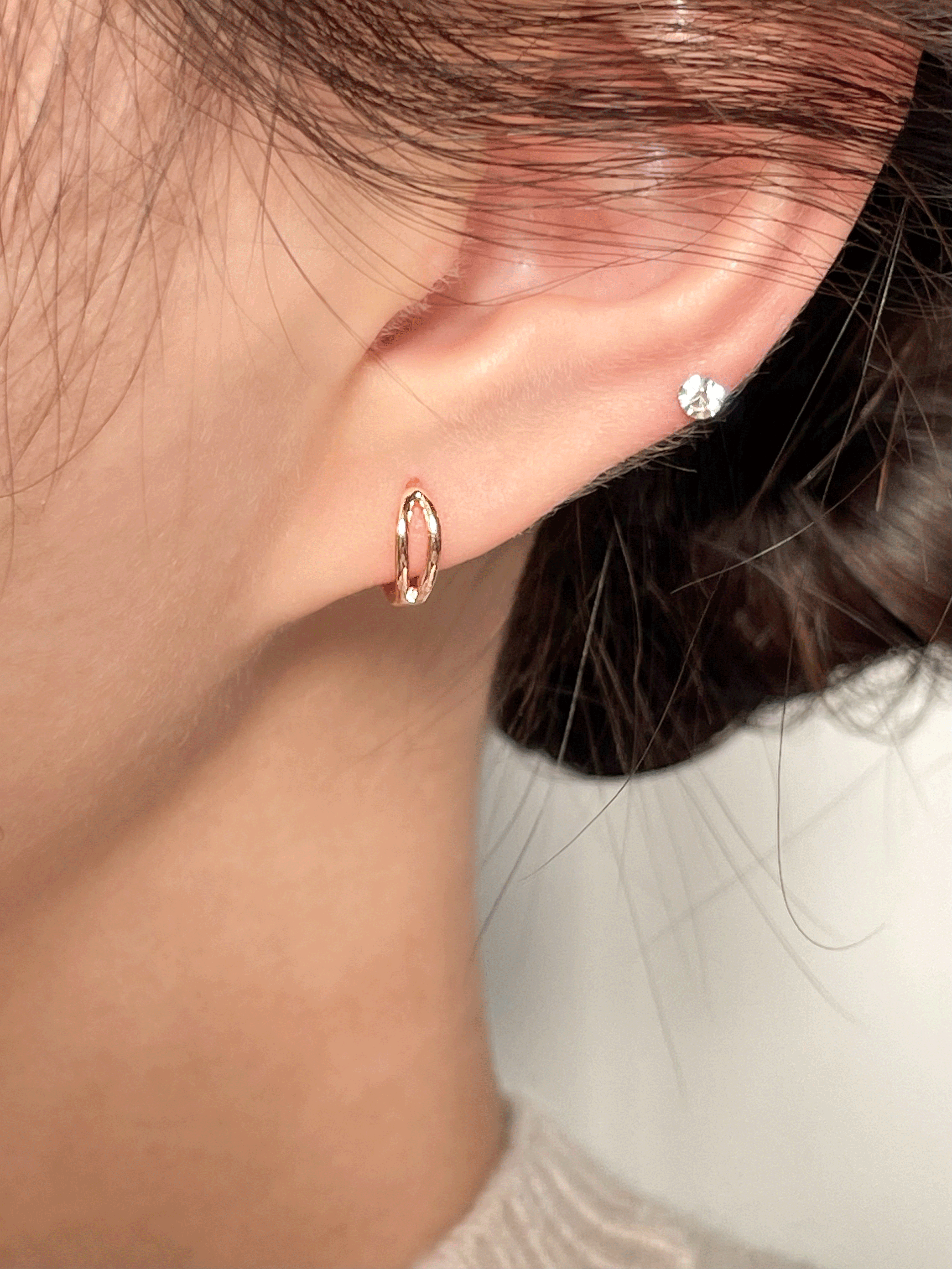 트윈 두줄 라인 민자 데일리 원터치 링 귀걸이(3color)