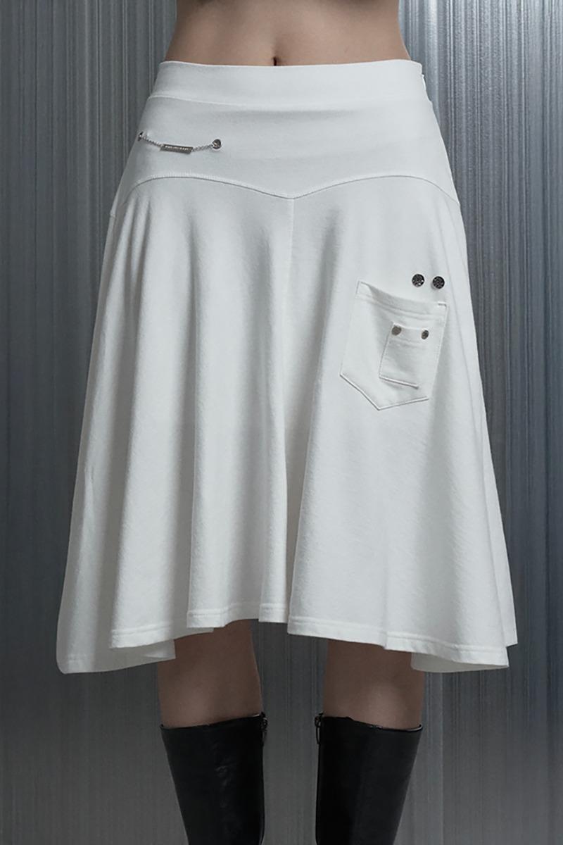 Silhouette Pocket Flare Midi Skirt (Ivory)