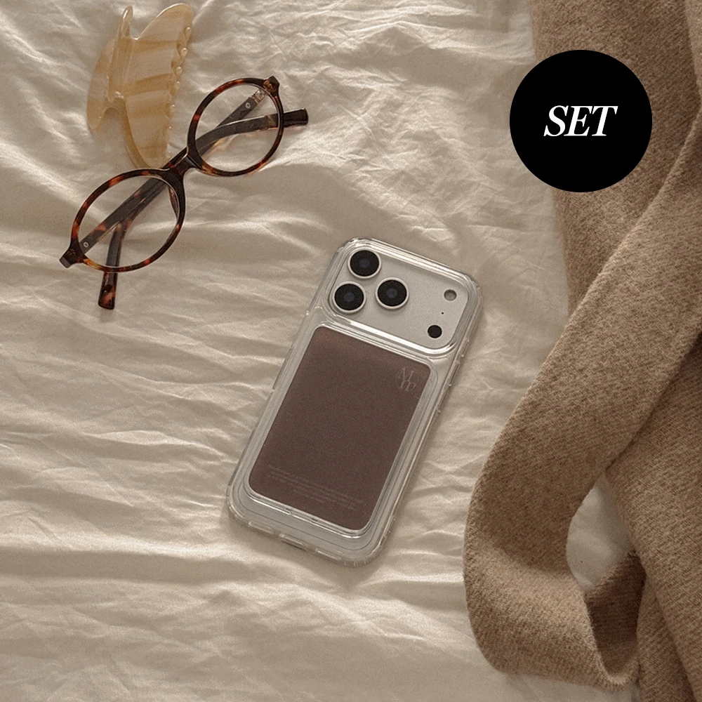 [SET] [mm] soft cream 무지 맥세이프 젤하드케이스+맥세이프 투명 카드지갑