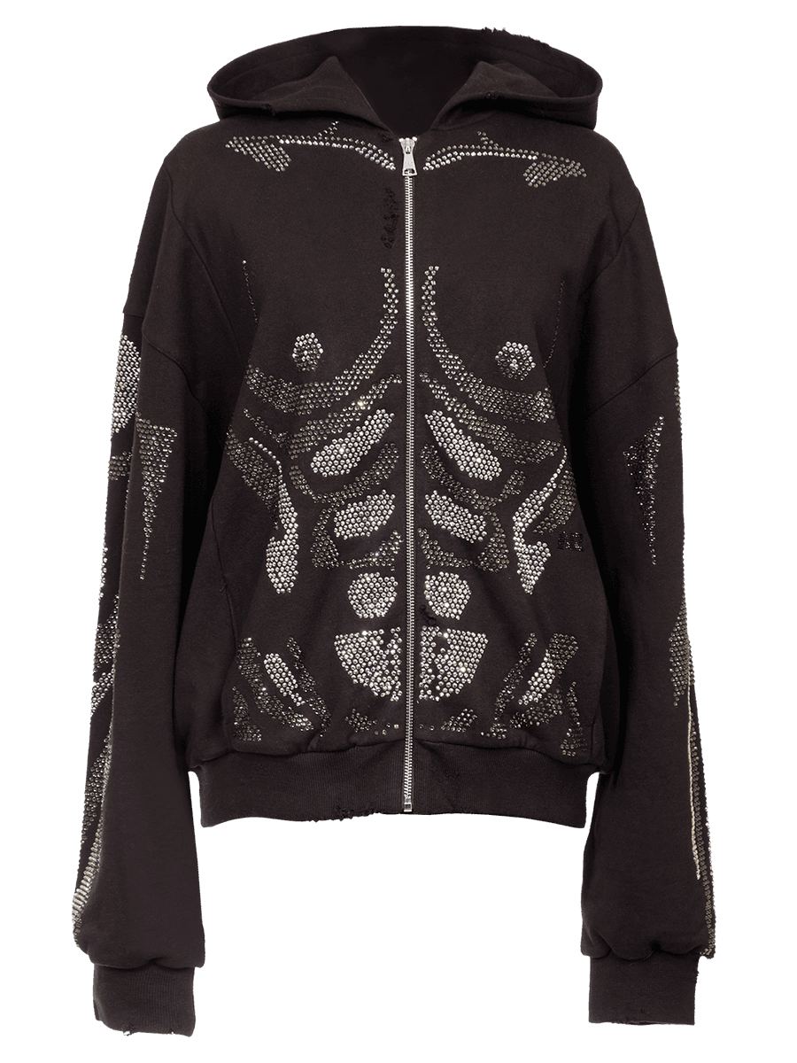 Rhinestones Zip-up Hoodie