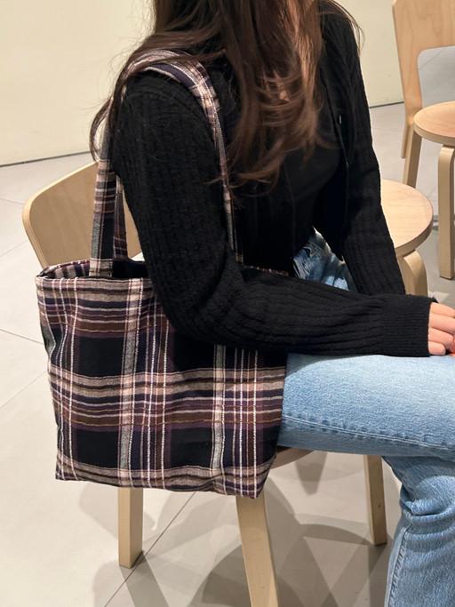 [HANDMADE] 체크도톰 빅 숄더백_purple