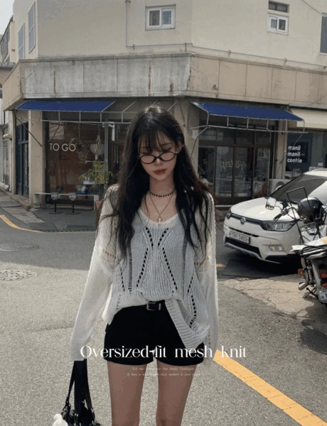 제이지 오버핏 그물니트