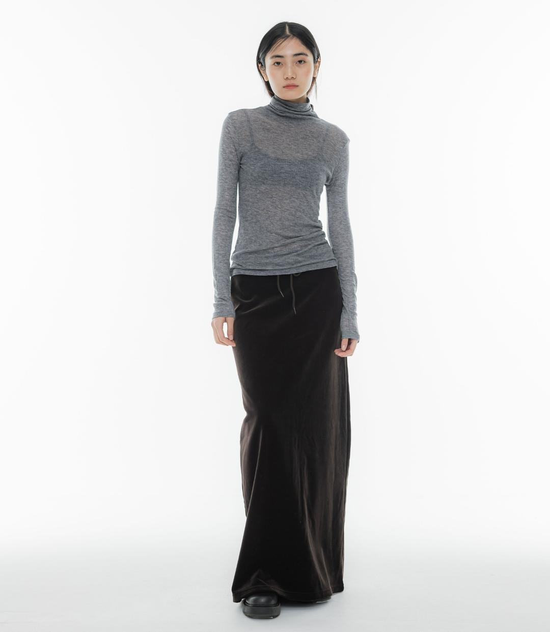 VELVET MAXI SKIRT WITH SCRUNCHIE BROWN