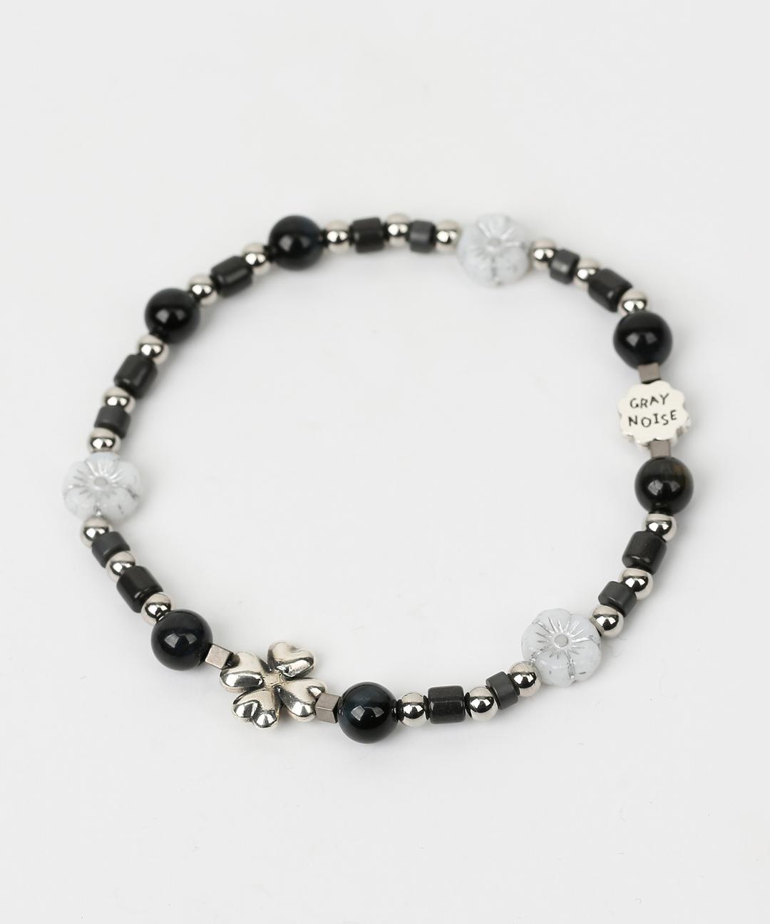 Clover beads stone bracelet BK (925 silver)