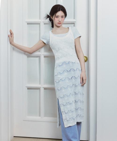 W CROCHET SLEEVELESS KNIT DRESS ivory