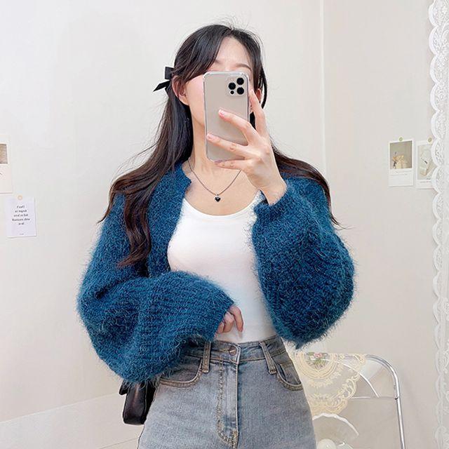 [*지금!딱좋은*털빠짐없어요*] 보들 앙고라 솔잎 볼레로 크롭 가디건