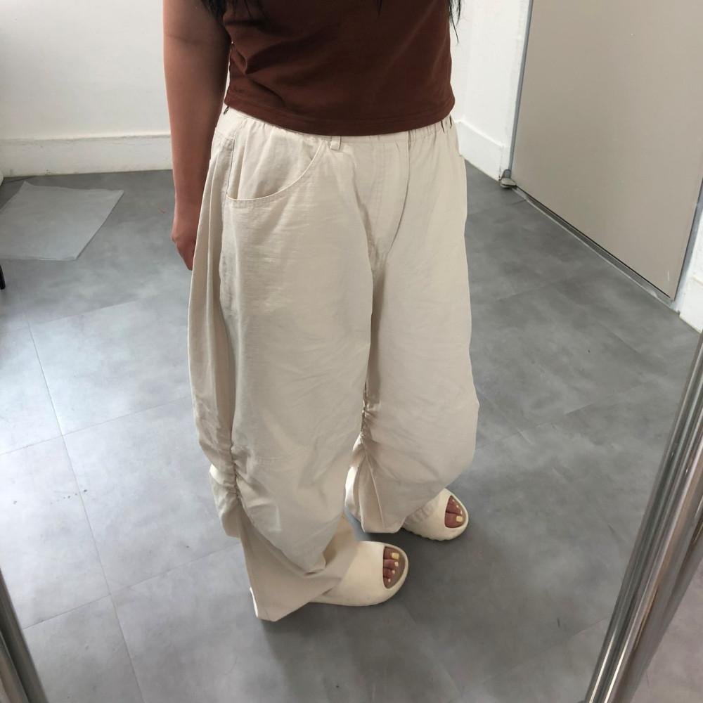 ootj바지 통넓은 밴딩면바지 여자와이드팬츠