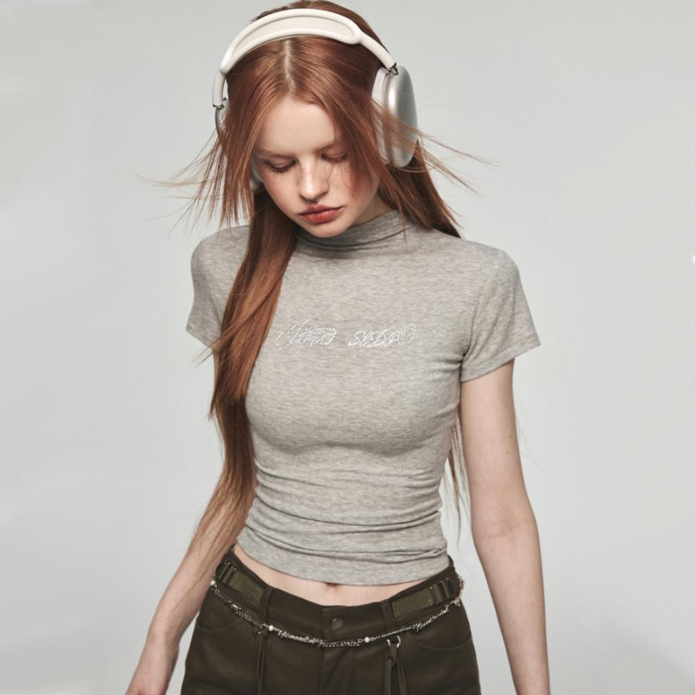 1JINN STUDIO 원진스튜디오 반팔 티셔츠 다이아몬드 모달 크롭 슬림 반팔티