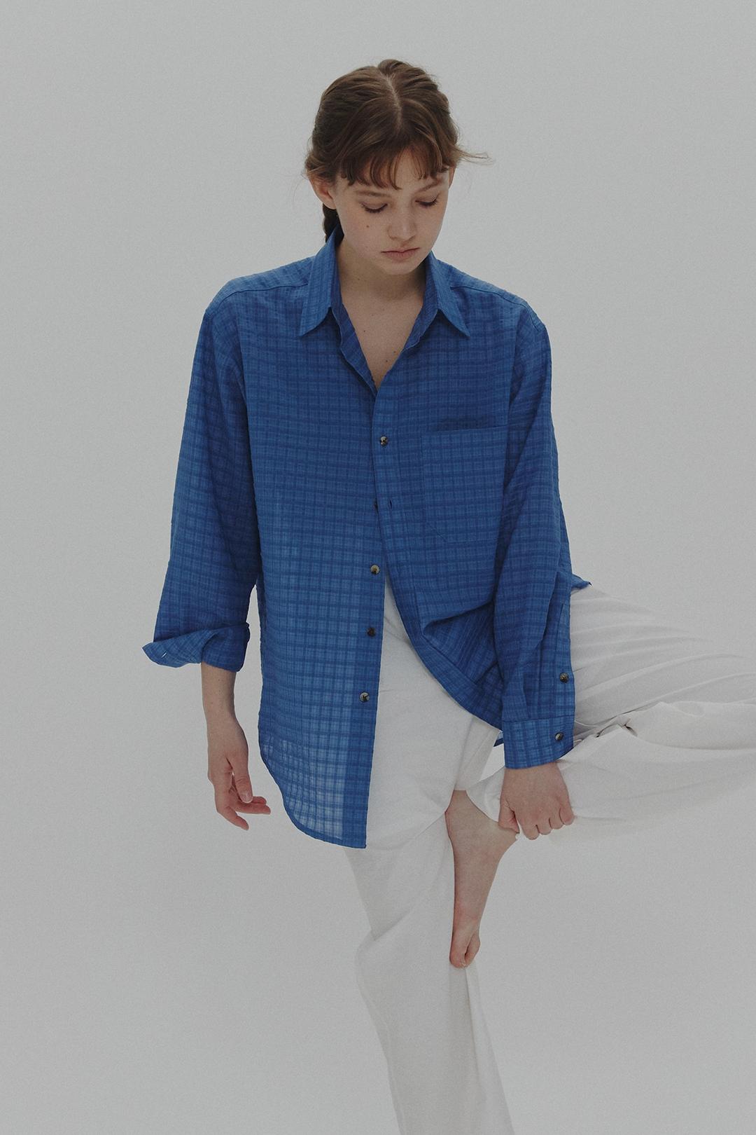 sheer check shirt(blue)(2nd)