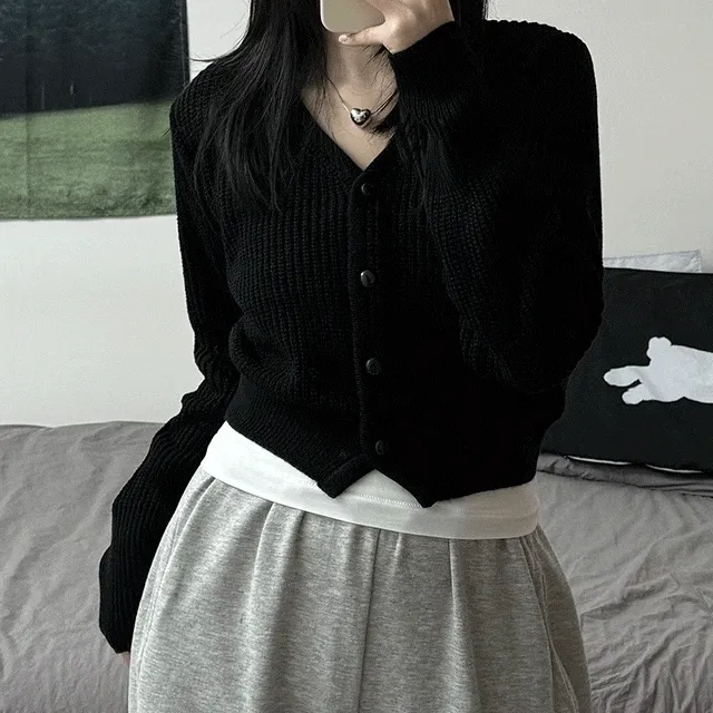 [봄신상] V-neck crop Knit Cd 브이넥 크롭 니트 가디건 (11color)