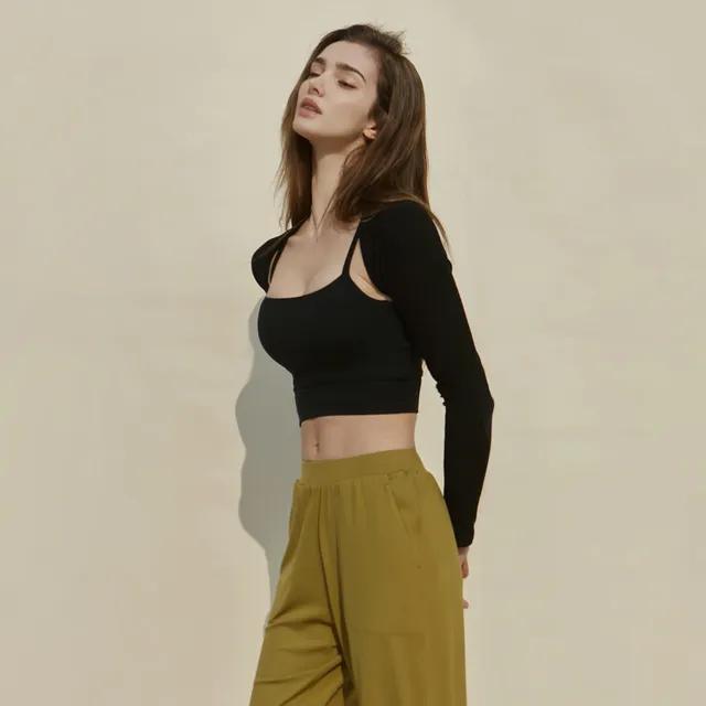 여성 요가복 DEVI-T0064-블랙 필라테스 유닛 슬릿 볼레로