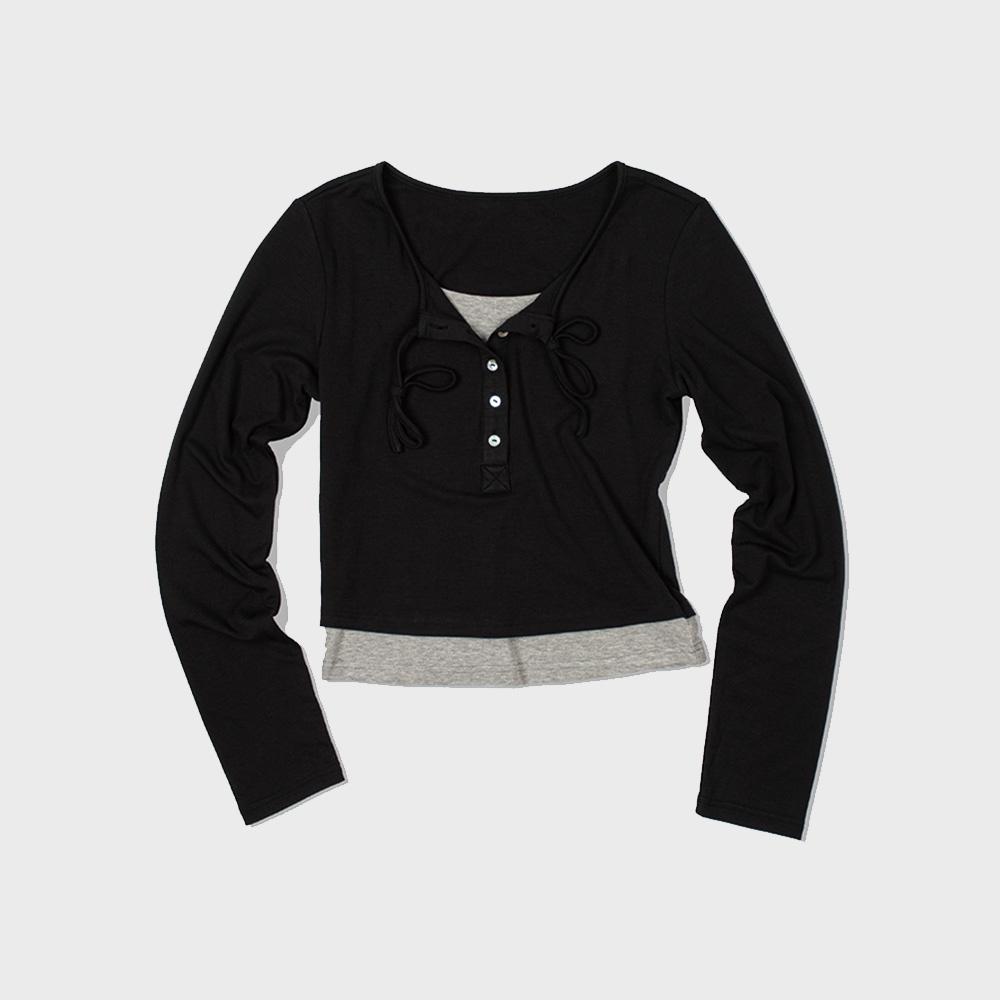 홀터넥 스트링 레이어드 롱 슬리브 (BLACK)