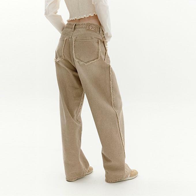 DAMAGE WASHING DENIM PANTS [BEIGE]