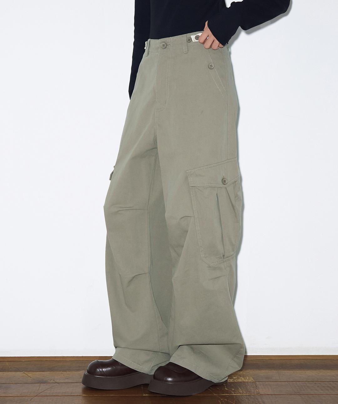 헬레네파리스 로고 니들 파라슈트 팬츠 [카키 베이지]