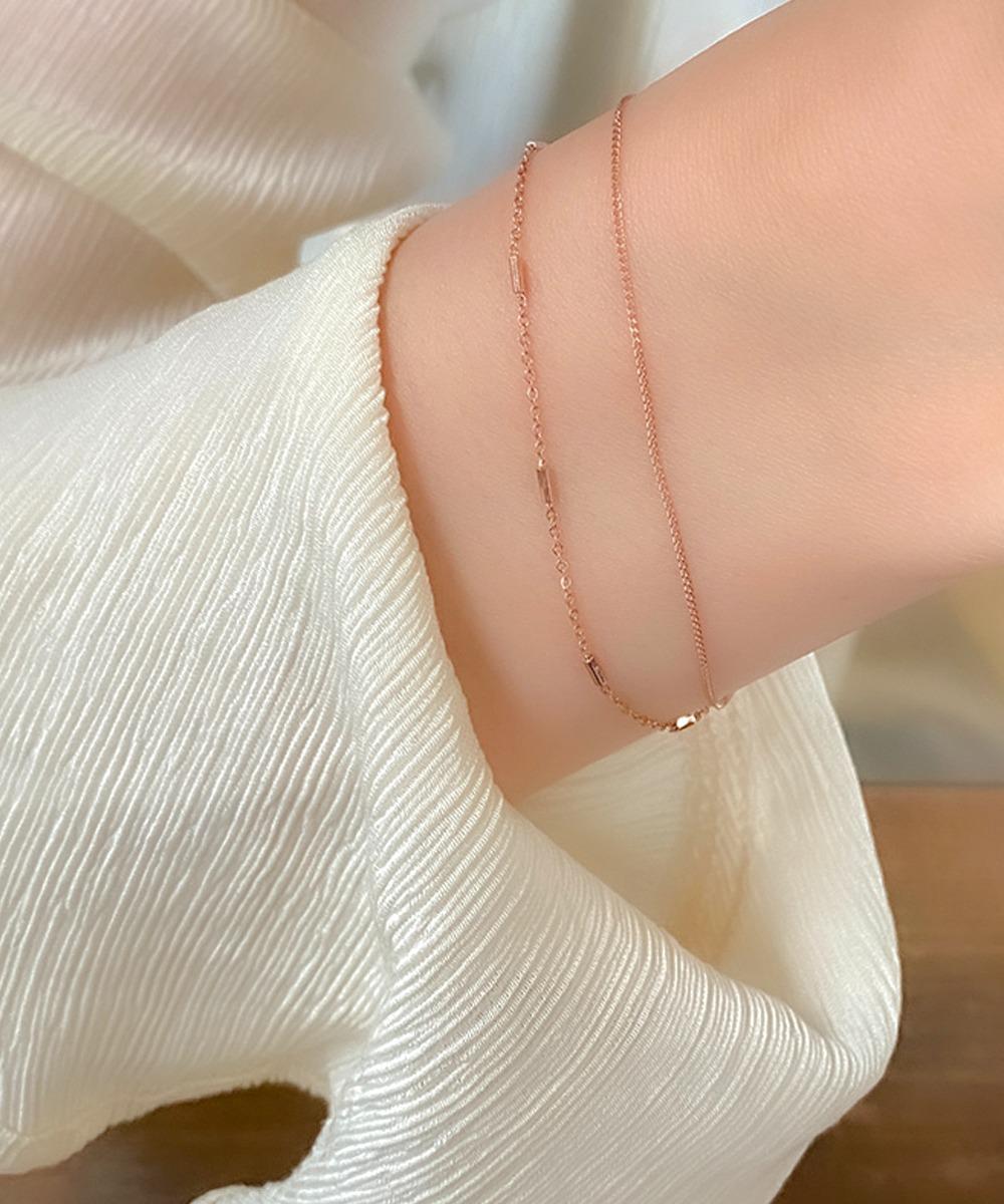 [무배] 실버925 미니 바 포인트 두줄 체인 팔찌 (실버 로즈골드)