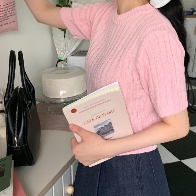 (3col)프롬투 여름 반팔 크롭 골지 니트 라운드넥