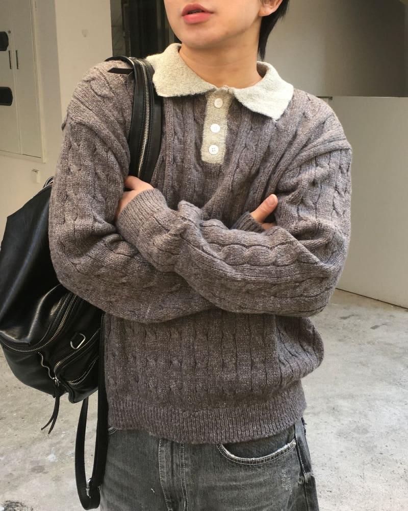 새빌 럭비 카라 케이블 니트 3C